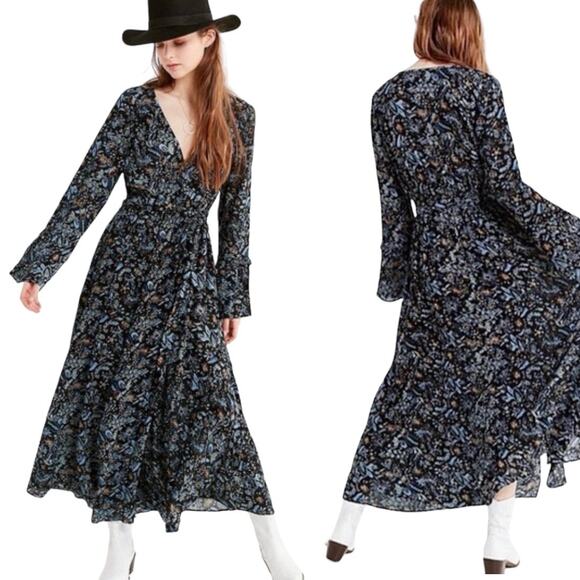 Urban Outfitters Dresses & Skirts - Urban Outfitters Sz S Emma Grace Dark Floral Faux Wrap Maxi Dress Long Sleeve